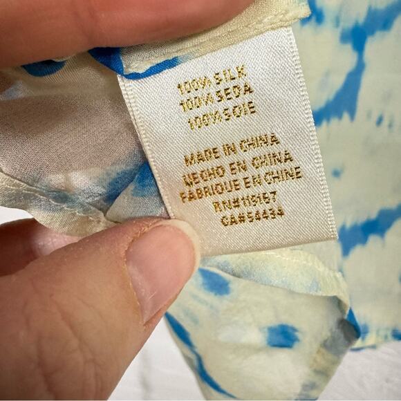 Jenny Han Yellow Blue Silk Beaded Boho Tunic Womens S Beachy Sheer Long Sleeve - Picture 9 of 11